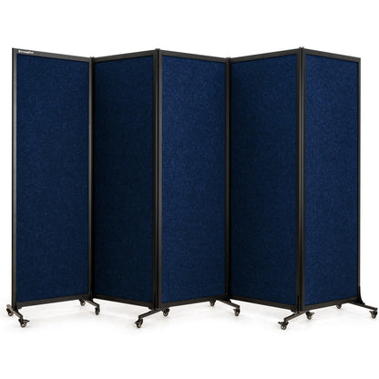 Upgrade Version Room Partition and Divider, Freestanding Rolling Dividers with Wheels,Office Privacy Screen Divider Wall,Classroom Felt Dividers,10'6"L* 6'7"H,5 Panel,Blue