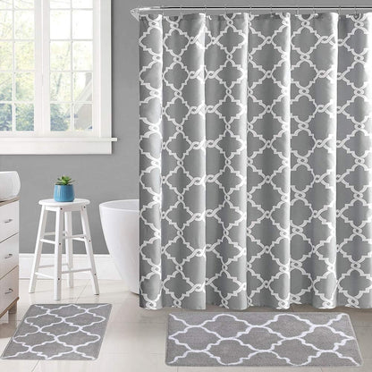 WELTRXE Moroccan Fabric Shower Curtain - Waterproof Polyester Geometric Pattern Bathroom Curtains, 72 x 72 inches