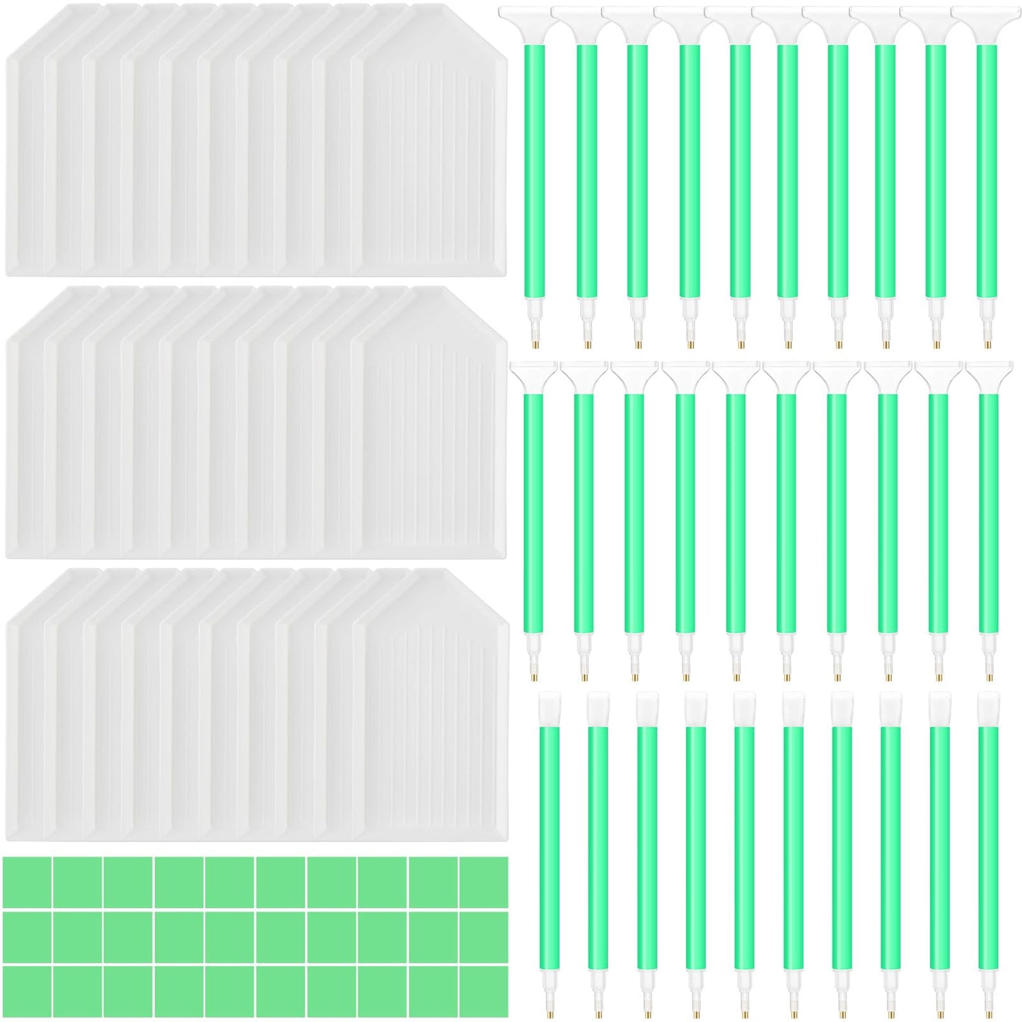 Affrolling 90 Pcs 5d Diamond Art Painting Tools and Accessories Kits Include Drill Pens with 3 Drill Sizes, Plastic Diamond Trays, Glue Clay, Rhinestone Art Painting DIY Accessories (White and Green)