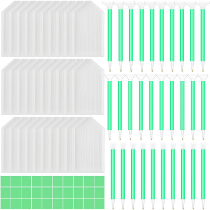 Affrolling 90 Pcs 5d Diamond Art Painting Tools and Accessories Kits Include Drill Pens with 3 Drill Sizes, Plastic Diamond Trays, Glue Clay, Rhinestone Art Painting DIY Accessories (White and Green)