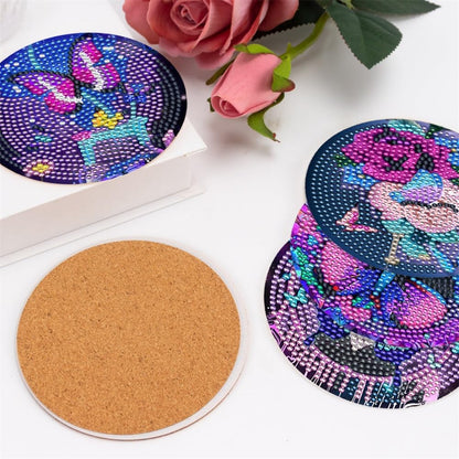 10 Pcs Diamond Painting Coasters, Butterfly Diamond Art Coasters with Holder, DIY Flowers Crafts Kits for Beginners, Adults