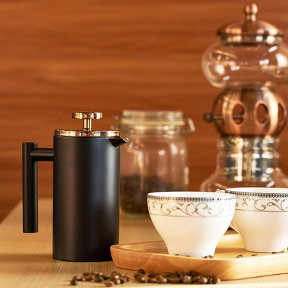 Miuly French Press Coffee Maker, 21Oz, Stainless Steel, 3 Level Filtration, Double Wall Insulated