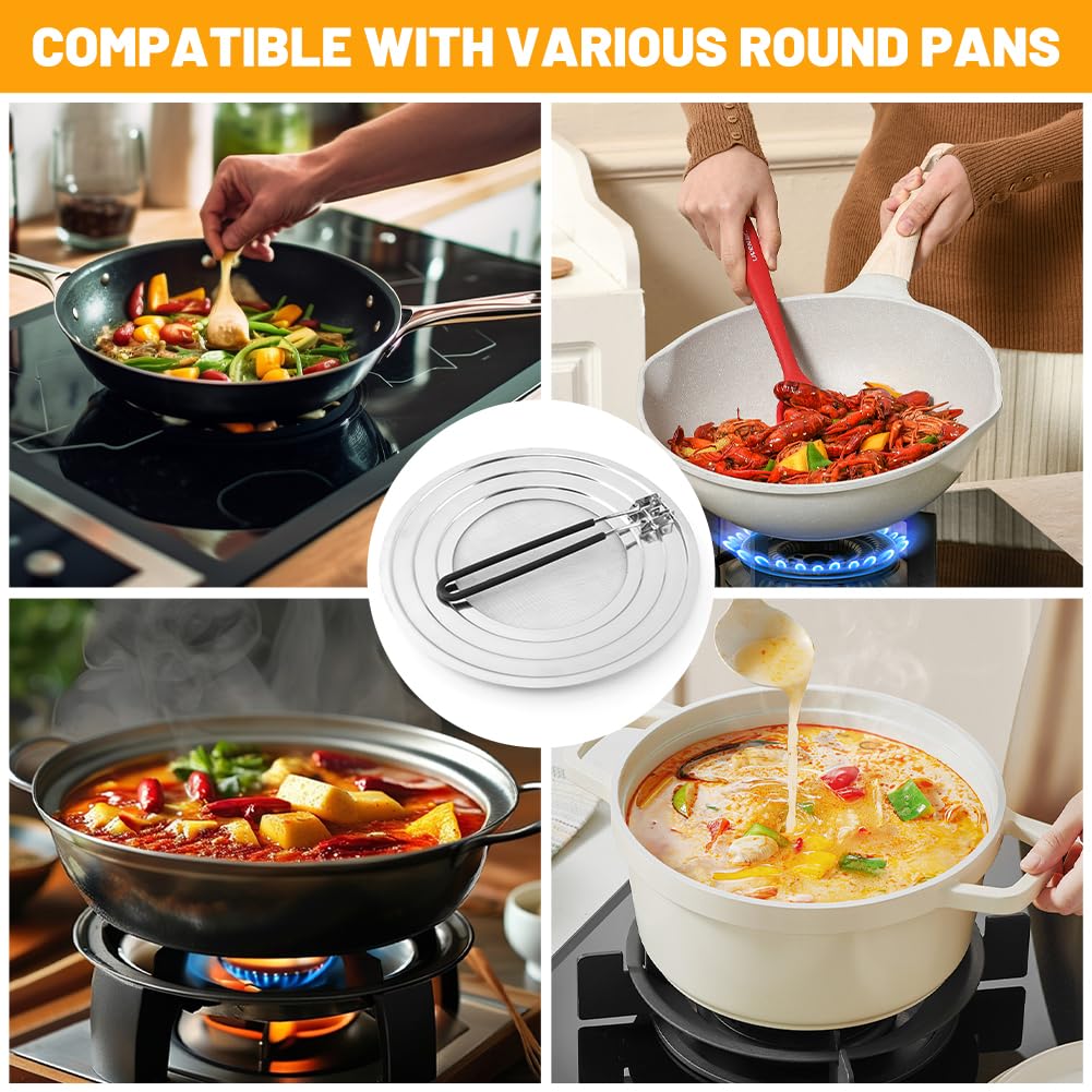 Stainless Steel Splatter Screen for Frying Pan, Collapsible Grease Splatter Guard with Folding Insulated Handle for Fry Pans, Cover Oil Splash from Bacon, Oil or Deep Fryer(SIZE:11.81inch)