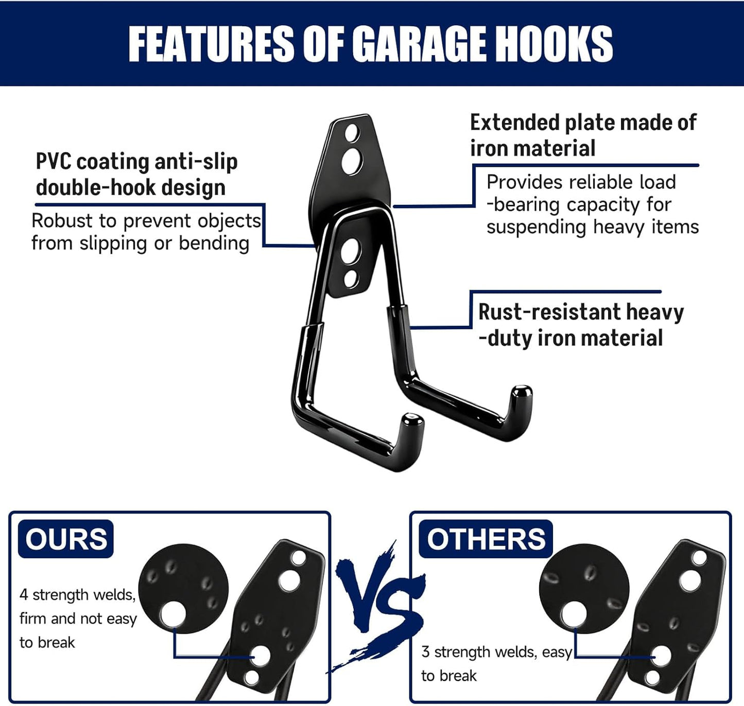**Garage Wall Hooks by [Brand Name] - 17 Pack Heavy Duty Utility Hooks with 3 Extension Cord Straps for Ladders, Bikes & Tools**