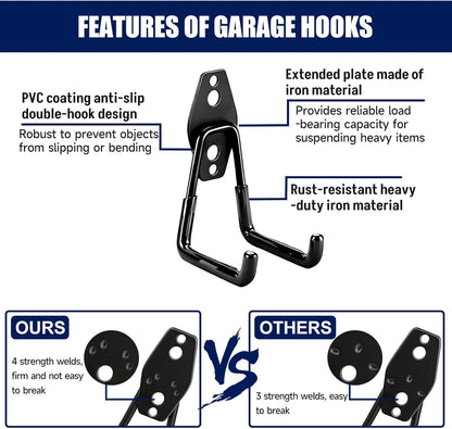 **Garage Wall Hooks by [Brand Name] - 17 Pack Heavy Duty Utility Hooks with 3 Extension Cord Straps for Ladders, Bikes & Tools**