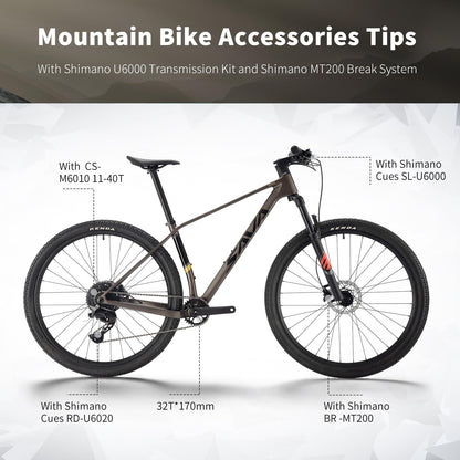 SAVADECK Carbon Fiber MTB with U6000 10 Speed Shift Groupset, Hydraulic Disc Brake with MT200 Break System (Shimmering White, 29 * 15.5)