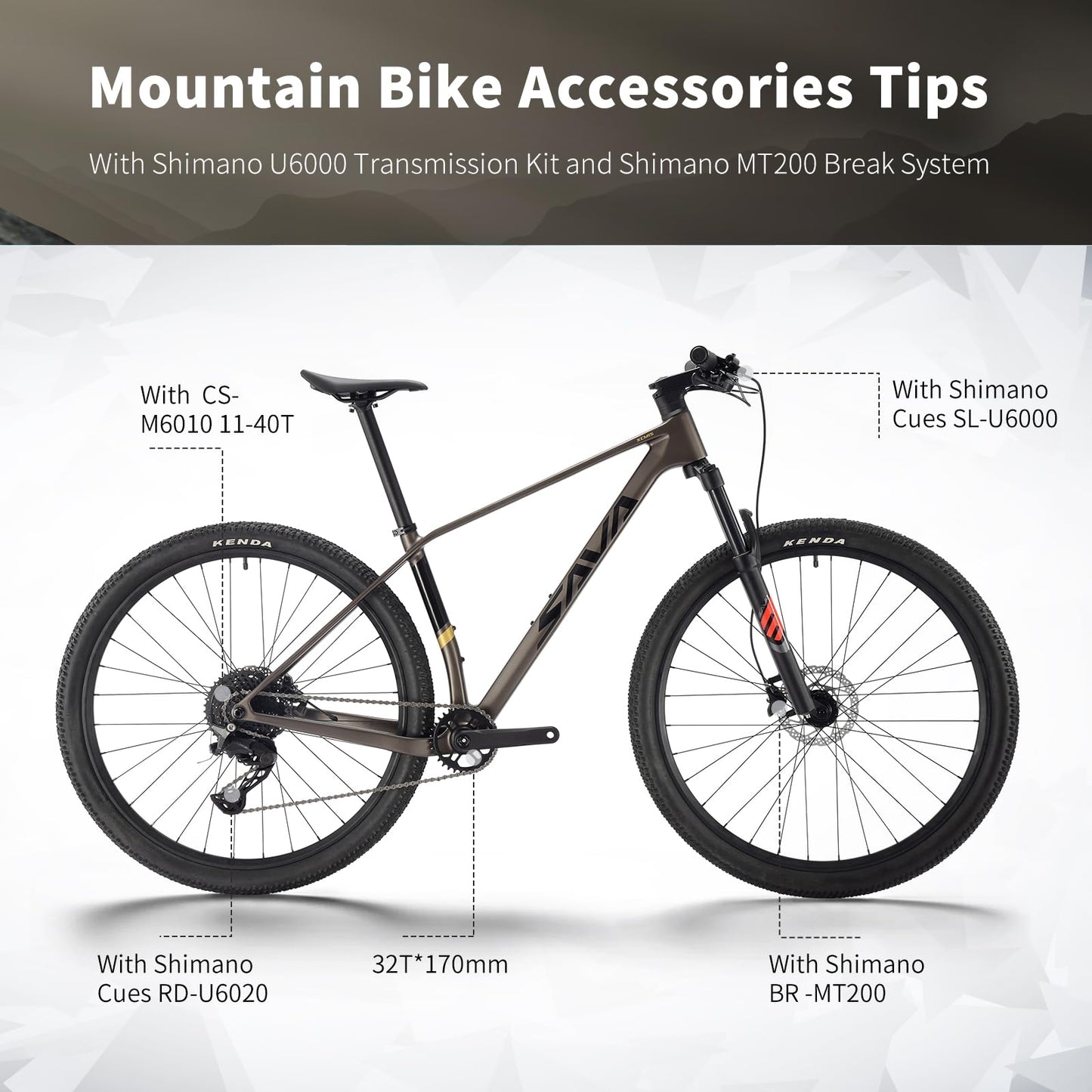 SAVADECK Carbon Fiber MTB with U6000 10 Speed Shift Groupset, Hydraulic Disc Brake with MT200 Break System (Shimmering White, 29 * 19)