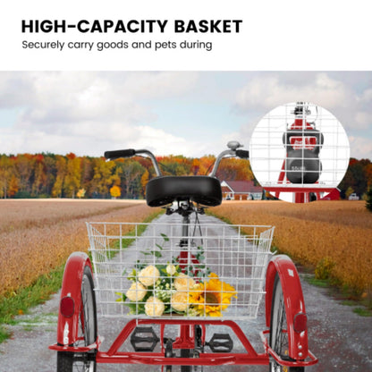 RENPINYOUX Tricycle, Adult Tricycle, 24" Tricycle with Shopping Basket, 350 Lb Capacity, Easy to Install, Suitable for Seniors, Women and Men