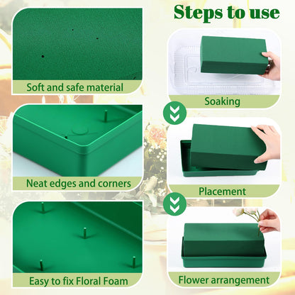 Teenyyou 4 Pack Large Size Floral Foam with Bowl 9.65" l x 4.65" W x 3" H Rectangle Wet Floral Foam Cage Blocks Flower Arrangements Supplies for Table Party Festival Flower Decor