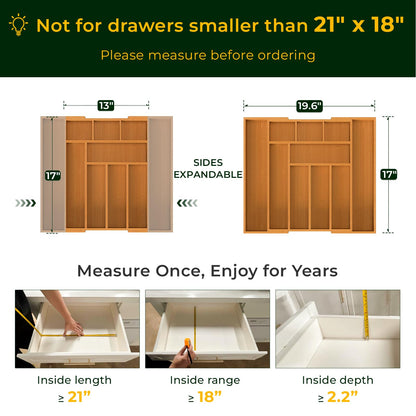 keechee Carbonized Bamboo Kitchen Drawer Organizer, 10 Slots Expandable Silverware Organizer, Utensil Holder & Cutlery Tray, 2.2" Deep for Extra Capacity, Non-Slip Feet Included
