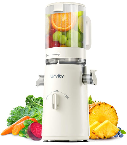 Juicer Machines, 2-in-1 Cold Press Juicer for Juice & Sorbet, suit for Vegetable and Fruit with 5-Inch Wide Chute, Powerful Masticating/High-Yield High Nutrients/Rev Mode/Easier Clean (White)