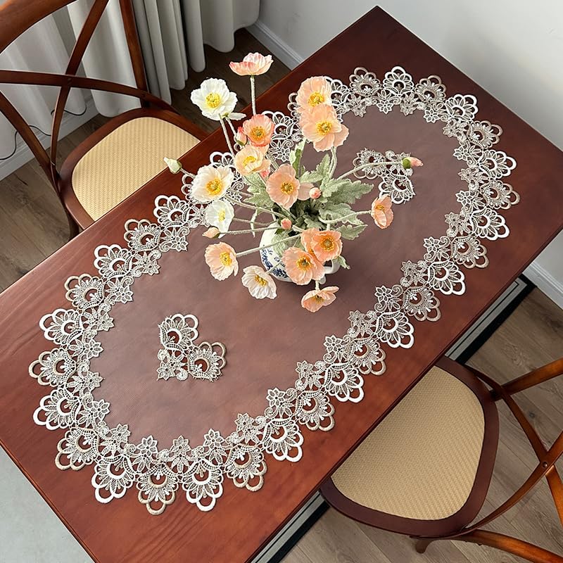 19.7x43.3 Bedside Tablecloth Lace Doilies for Side Table Cloth Runner Tabletop Dust Cover Bedroom Nightstand Decor