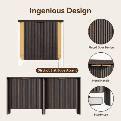 MorganBrig 63" W Walnut Sideboard Buffet Cabinet with Storage, Fluted Accent Console Cabinet, Mid Century Modern Credenza for Living Room Kitchen Entryway Dining Room, Dark Walnut