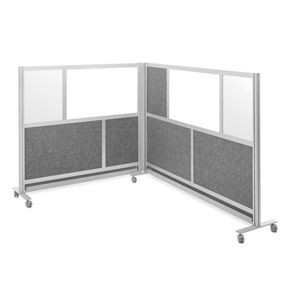 Modular Wall Partition Room Divider Bundle - Gray 70"x48" + 53"x48", 2 Cubicle Walls, Hinge & Casters for Flexible Office Divider & Room Divider Wall