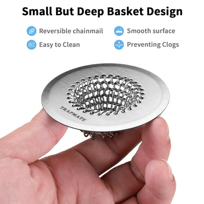 TRAPMATE Bathtub Stopper Drain Strainer Kit, Easy Clean Tub Shower Drain Hair Catcher, Anti-Clog Stainless Steel Sink Cover, Drain Protector for Bathroom Sink & Wash Basin (Patented Product)