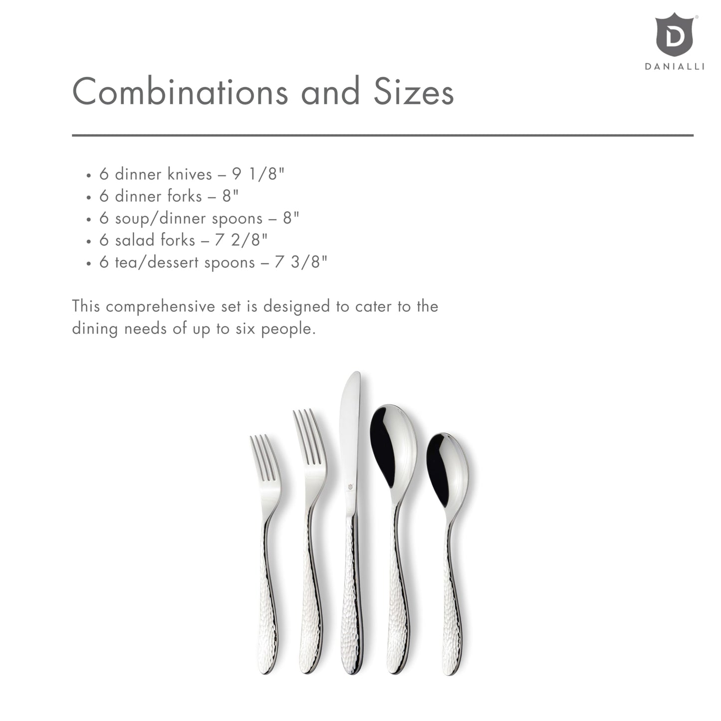 DANIALLI Hammered Silverware Set | Premium 18/10 Stainless Steel Flatware Service for 6 | Heavy-Duty & Dishwasher Safe | Built to Last (30-Piece, Marettimo Hammered)
