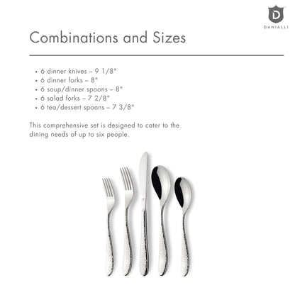 DANIALLI Hammered Silverware Set | Premium 18/10 Stainless Steel Flatware Service for 6 | Heavy-Duty & Dishwasher Safe | Built to Last (30-Piece, Marettimo Hammered)