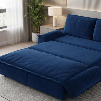 Trygoal Queen Sofa Bed, 3-in-1 Convertible Pull Out Couch, Velvet Couch with Pull Out Bed, Couch that Turns into Bed, Sleeper Sofa Bed for Living Room, Apartment, Small Space, Blue