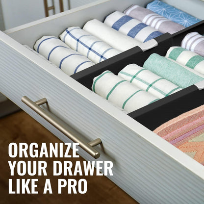 RAPTUROUS 4 Pack Deep Drawer Dividers, Adjustable Organizer for Clothing, Dresser, Kitchen, Black