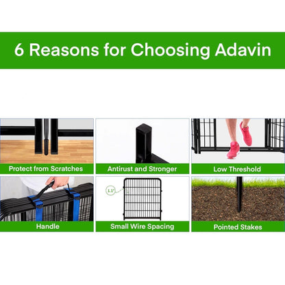 ADAVIN Tall Garden Fence Border with gate, 48 in(H) 12 Panels Total 26.6 Ft(L), Wide Door Low Threshold Fences, Black Iron Metal Heavy Duty Dog Fence Outdoor for Yard or Camping, Flower Bed Fencing