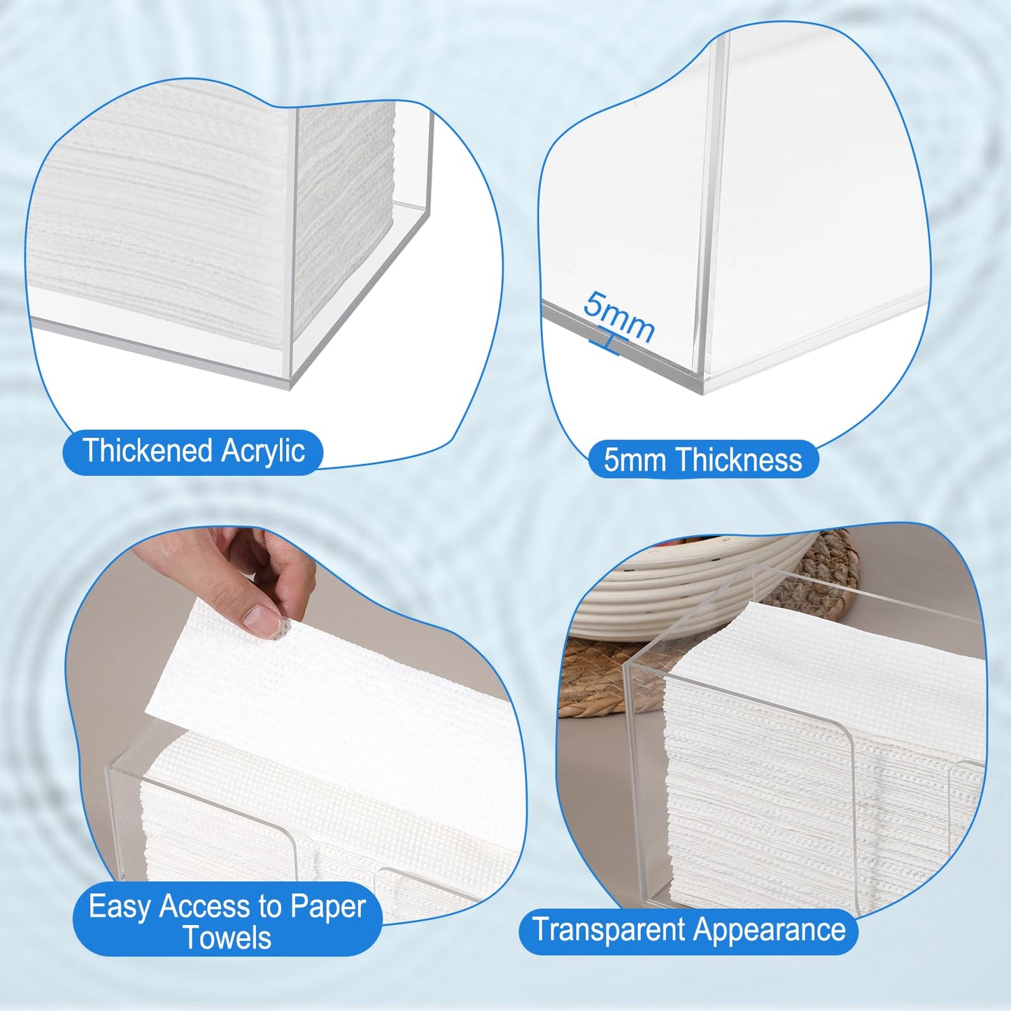 IANFAN 2 Pack Acrylic Countertop Paper Towel Dispenser, Clear Napkin Holder for Bathroom Countertop Paper Towel Holder Z-fold/C-Fold/MultiFold Trifold Papers Towels for Bathroom Kitchen Restaurant(2)