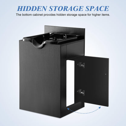 BarberPub Modern Shampoo Backwash Sink Station with Shampoo Bowl, Spa Salon Beauty Equipment with Engineered Wood, 22.8" (L) x 36.2" (H) x 18.7" (D) 6154-7134, Black