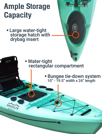Upgraded Brooklyn 12.0 Pro Pedal Drive Propeller Kayak by BKC, 12 ft Hands-Free Single Fishing Kayak, Rudder Steering, 70 lb Hull, Watertight Storage & Adjustable Seat (Sunburst)