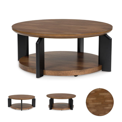 Signature Design by Ashley Kraeburn Modern Coffee Table with Storage and Wheel, Medium Brown & Black