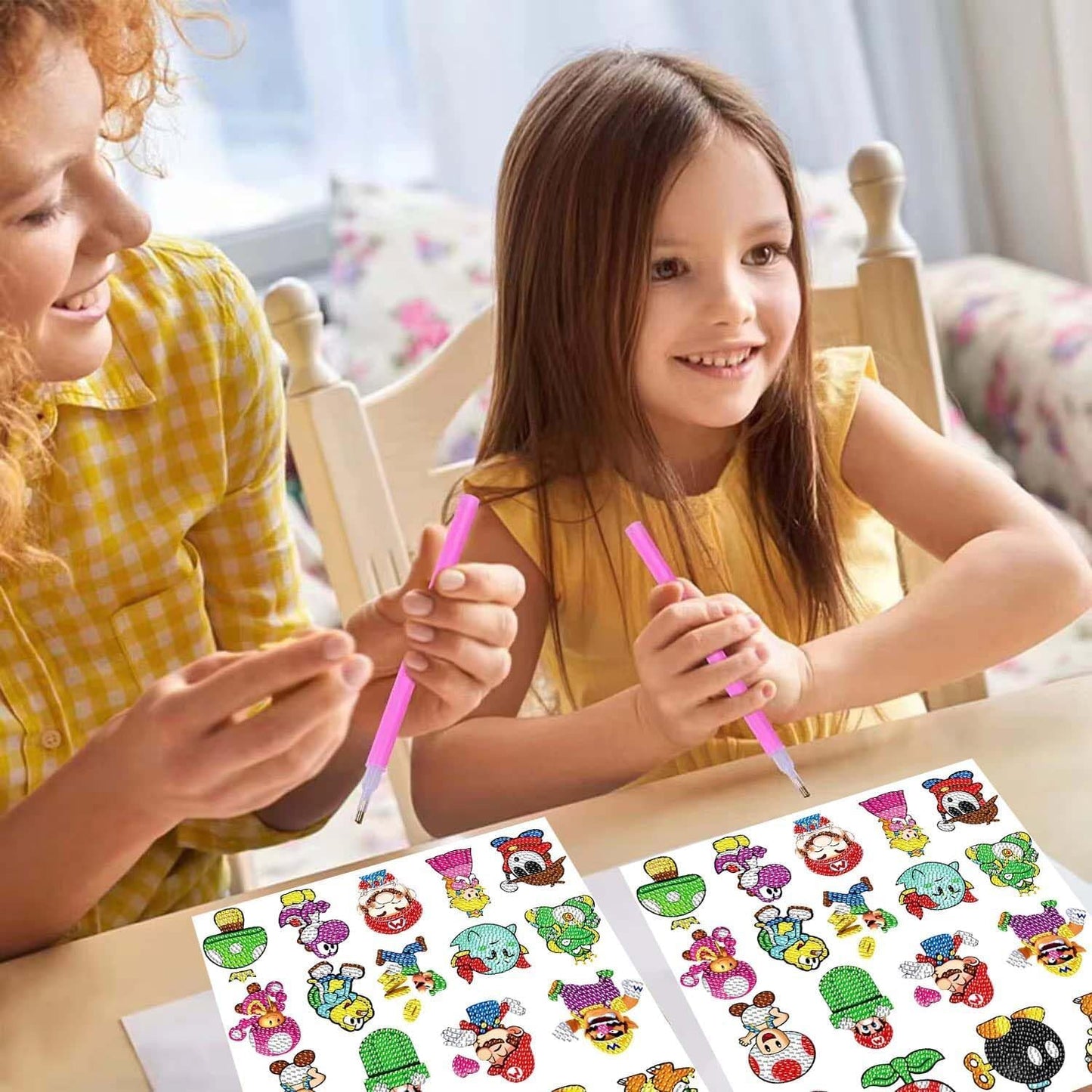 PICNICFUN Diamond Kits Stickers for Kids,24 PCS 5D DIY Cute Cartoon Characters and Animals Handmade Digital Paint Rhinestone Mosaic Sticker Making for Kids,Children Art Craft
