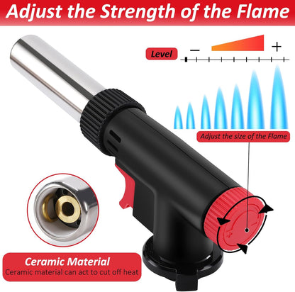 CORKAS Butane Torch Head, Professional Kitchen Cooking Torch with Adjustable Flame for Culinary & Grilling, Black (Fuel