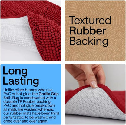 GORILLA GRIP Bath Rug Mat - Soft Absorbent Chenille | Quick Dry Microfiber, 30x20, Red