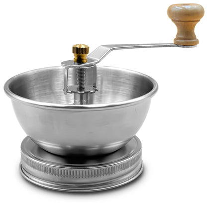 Stainless Steel Coffee Grinder Lid Attachment for Regular Mouth Mason Jars - Manual Crank Burr Grinder for Fresh Coffee, Ideal for Camping, Home Barista, Rust Proof Ceramic Mechanism (Wide)