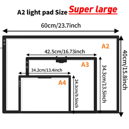 TOHETO Rechargeable A2 Light Pad 23.7"x15.8", Large LED Light Board for Diamond Painting, 3-Color Modes Light Box, Diamond Art Light Table, Lightbox for Tracing and Drawing, Sketching, Artists