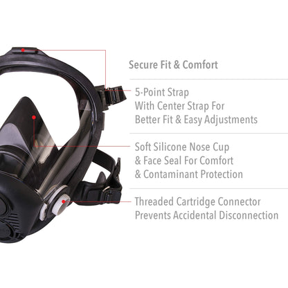 Honeywell North RU6500 Series Full Face Respirator with 5-Point Head Strap, Large (RU65001L)