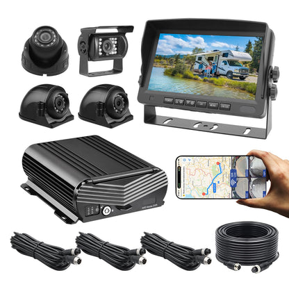 4CH 1080P H.265 4G WiFi GPS 4TB HDD Vehicle Mobile DVR System Video Recorder Loop Record with IR Night Vision Waterproof Front Side Backup Camera and 7 inch VGA Monitor for RV Truck Camper Van
