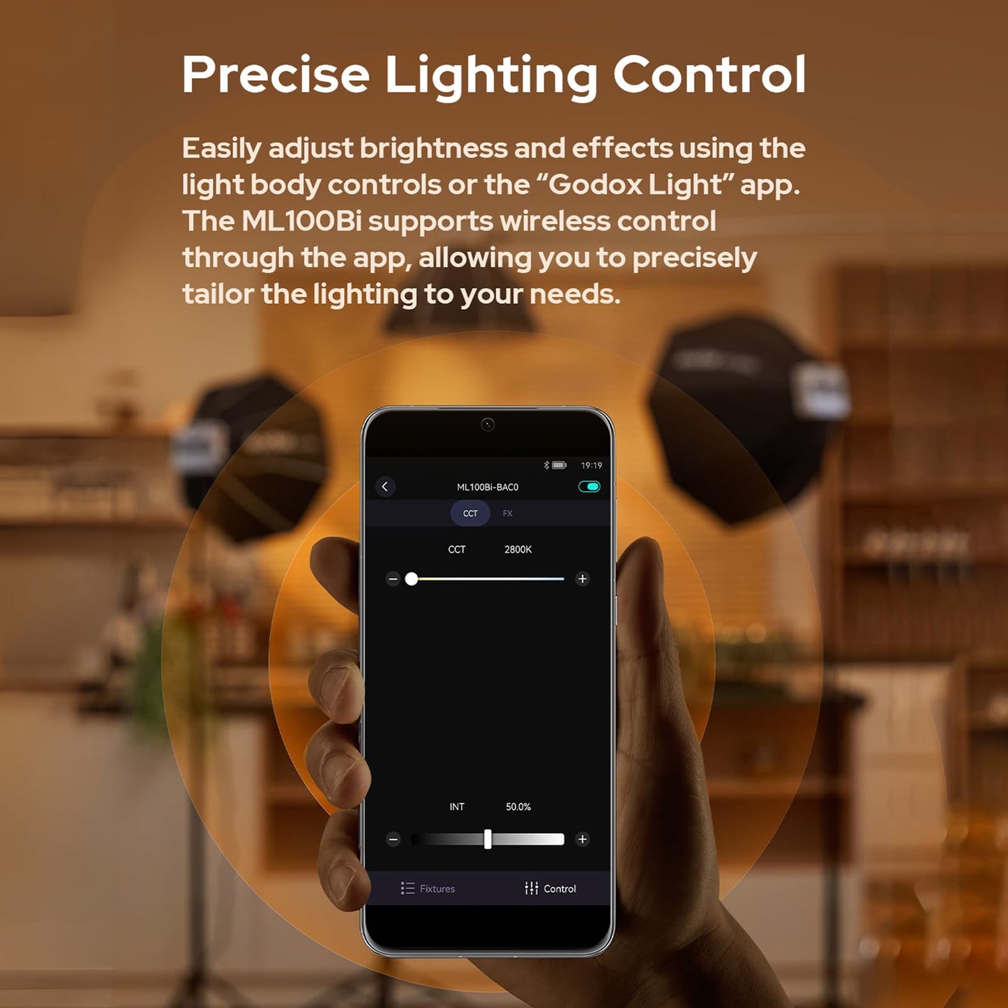 Godox ML100Bi Kit2 Pocket LED Video Light 120W Bi-Color Photography Fill Light 2800K-6500K CRI97+ TLCI98+ APP Control 11 Lighting Effects Godox Mount for Vlog Live Streaming Photography