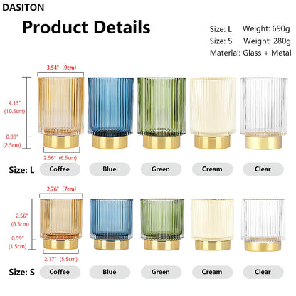 DASITON Makeup Brush holder Organizer,Crystal Cosmetic Makeup Brush Glass Brushes Storage Holder, Vintage Make Up Brush Cup Pen Pencil Holder striped vase(Coffee L)