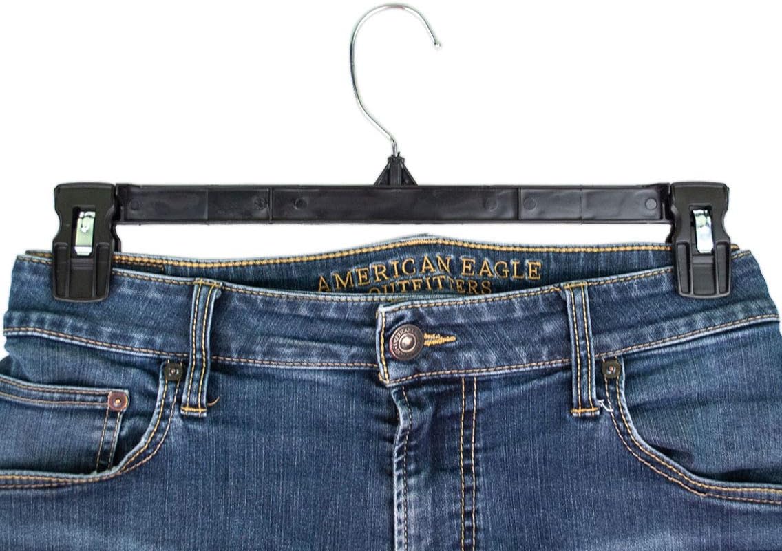 HangOn Pants Hangers, 14 Inch Recycled Plastic with Ridged Clips, Pack of 10 in Black