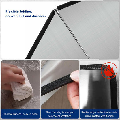 Tylulikaty 3 Sided Splatter Guard,Foldable Stainless Steel Oil Splatter Screens for Frying,Oil Splash Insulation Board,Nonstick Oil Splatter Guard Stove Insulation Board(L: 15" x W: 11.4" x H: 12")