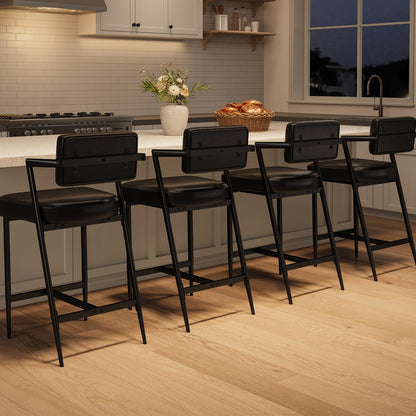 IDEALHOUSE Bar Stools Set of 4 with Armrest, Upholstered Counter Height Bar Stools with w/Backrest and Footrest, 27" Tall Bar Chairs Thick Cushion & Thickened Metal Legs, for Island
