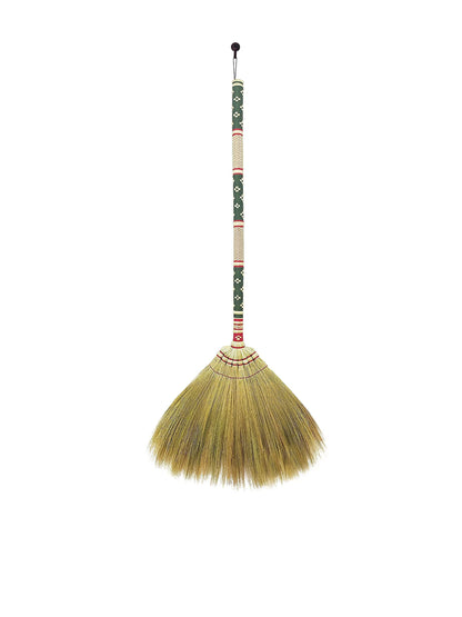 Thai Vintage Retro Grass Broom Stick, Asian Straw for Wedding Jumping, Witch, House, Long With Solid Wood Handle - Primitive Sweeping Dirt Dust Garbage