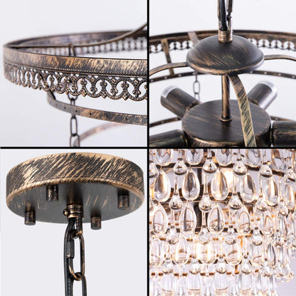 Wellmet Crystal Chandelier, 6-Light 5 Tiers Farmhouse Bronze Ceiling Lighting Fixture, Modern Foyer Dining Room Chandeliers for Bedroom, Hallway, Bar, Kitchen, W20-inch