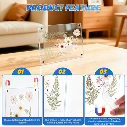 Cnbnd Clear Acrylic Magnetic Pressed Flower Frame, Double Panel Floating Frame for Dried Flower Display, Easy-Open Magnetic Acrylic for DIY Art, Home & Office Wall Décor Gift(Transparent 2Pcs, 5X7in)