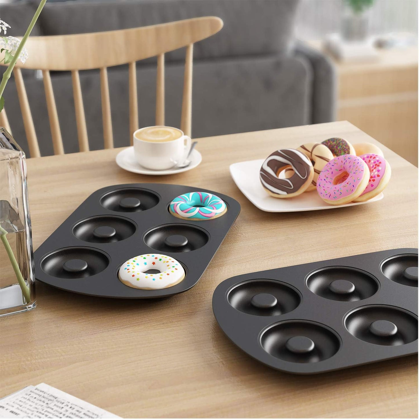 Tiawudi Non-Stick 6-Cavity Donut Baking Pans, Set of 3, Makes Individual Full-Sized 3 1/4" Donuts