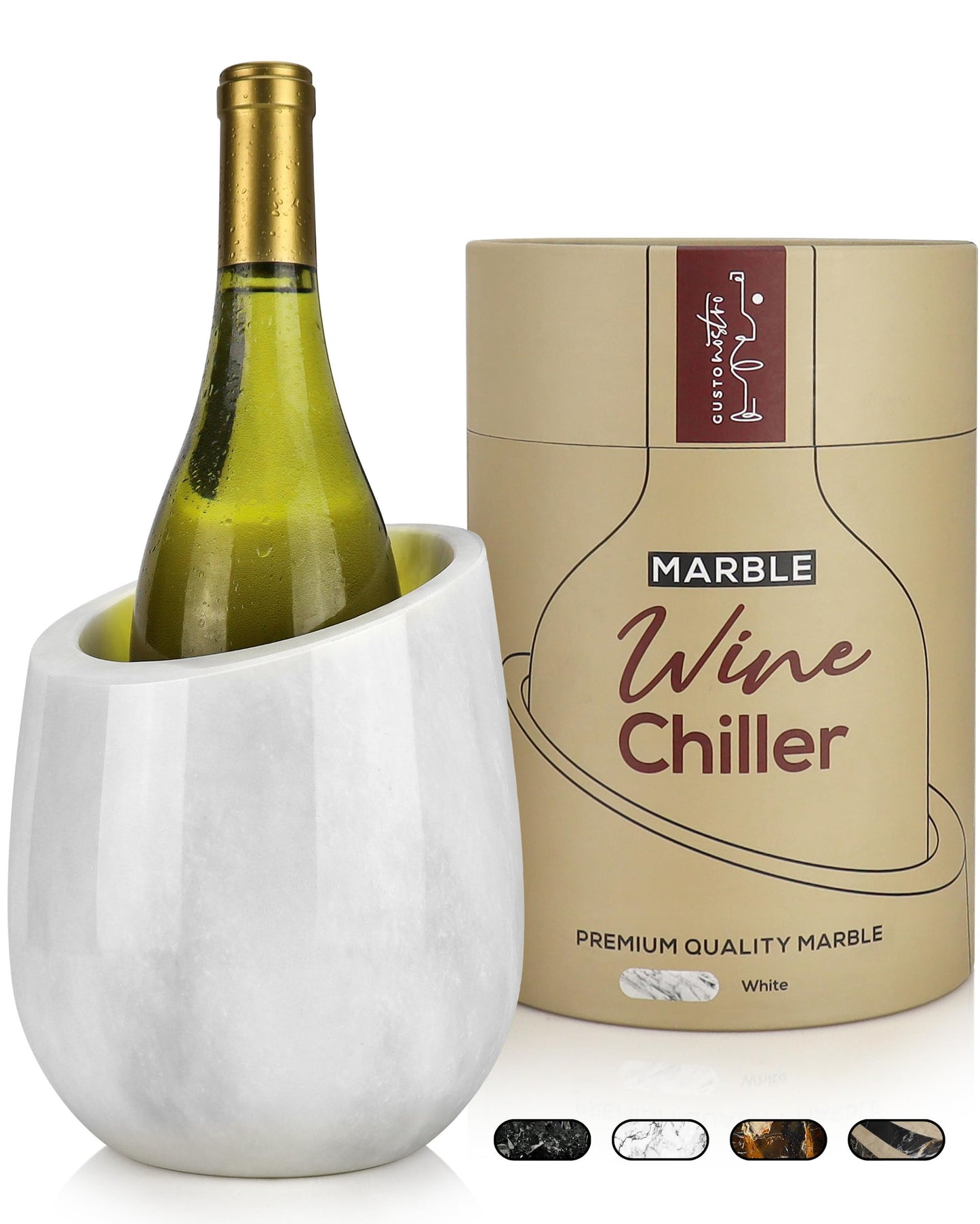 Gusto Nostro Marble Wine Chiller Bucket - 750ml Wine Bottle Cooler and Champagne Chiller for Party, Kitchen, Bar Cart Decor to Chill & Keep Bottles Cold with Unique Wine Lovers Gift Box (White)