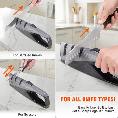 Knife Sharpener with 5 Adjustable Angle, Coarse & Fine Knife Sharpener Tool, Handheld Manual Knives Sharpener for All Knives Including Kitchen Knives, Pocket, Scissors