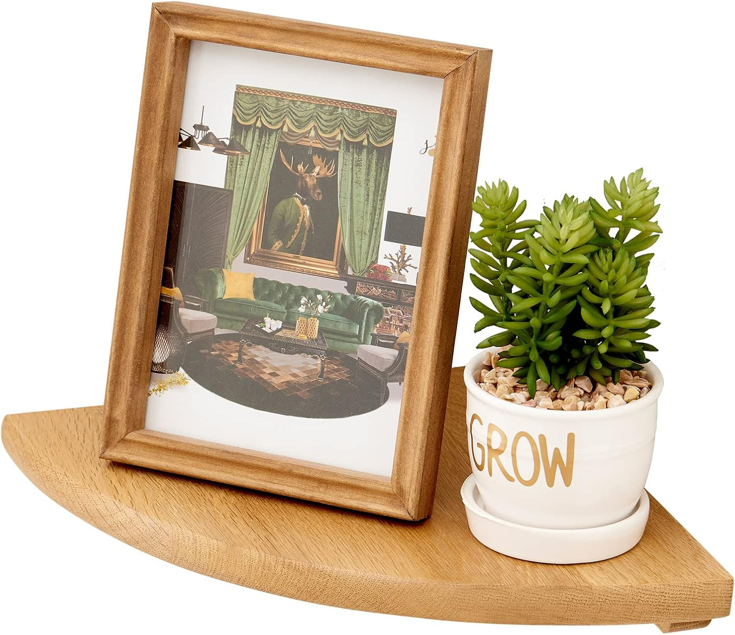 14 inches Oak Corner Shelf Natural Wood Floating Corner Shelves Round End Wall Mounted Display Shelf Corner Plant Stand
