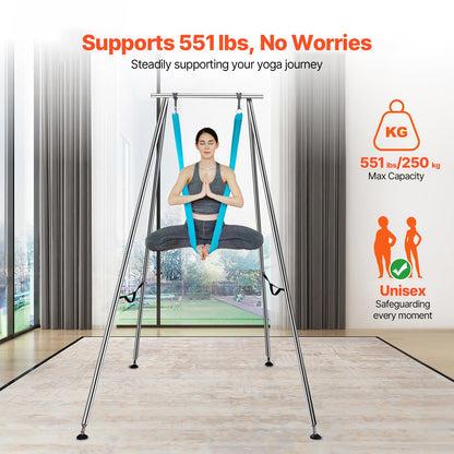 VEVOR Aerial Yoga Frame & Hammock, 551.15 lbs Load Capacity, 9.68 ft Height Professional Training Swing Stand Comes with 13.1 Yards Aerial Hammock, Yoga Rig for Indoor Outdoor, Blue