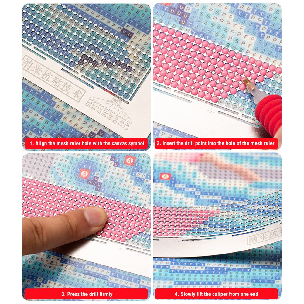 Eforcase 4PCS Diamond Ruler Set - Stainless Steel Mesh Ruler with 216, 240 and 360 Blank Grids for DIY Picture Kits