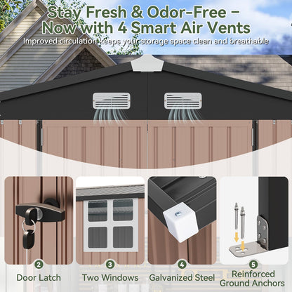 Aoxun 6x10 FT Outdoor Storage Shed with Open Firewood Storage,Galvanized Steel Garden Shed with Lockable Doors,Sloped Roof,Windows, 2 in 1 Large Metal Tool Shed for Patio, Backyard, Lawn (Brown)